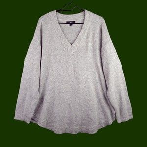 Ellos Sweater Womens 22 24 Plus Gray Wool Blend Pullover V-Neck Slouchy